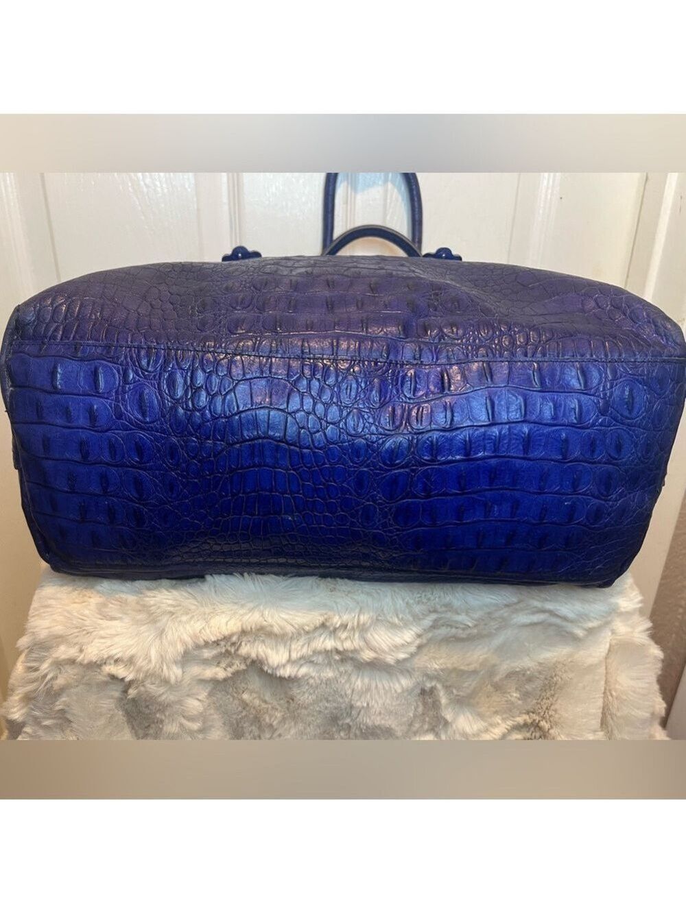 FURLA LEATHER (CANDY BAG) CROCODILE EMBOSSED SATCHEL TOTE PURPLE/BLUE - Picture 9 of 15